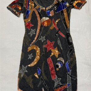 Vintage 80’s Nite Line size 6 Colorful Sequin Patterned Dress
